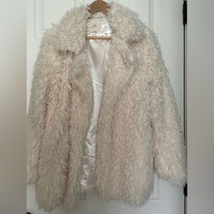 Thread + Supply off white faux fur jacket size small